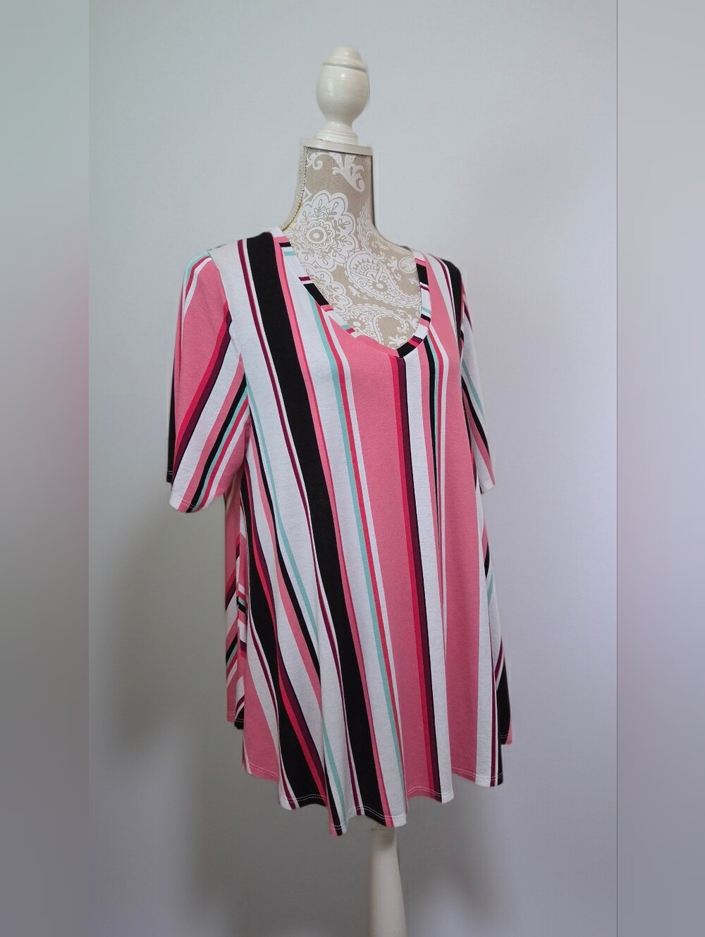 Lane Bryant Pink Striped V-neck Swing Tunic Size 18/20